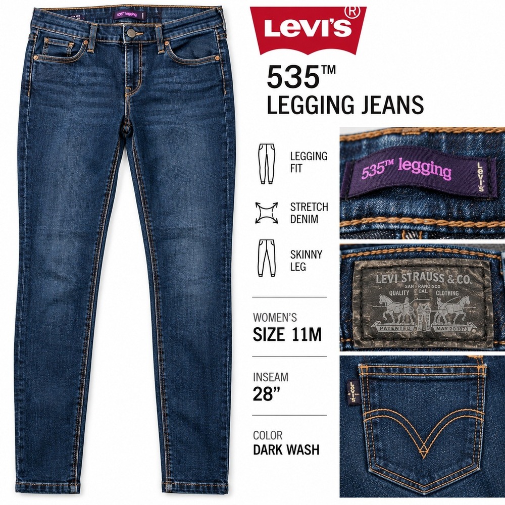 Levi's 535 Legging Jeans Women's 11M Dark Wash Stretch Skinny 28" Inseam